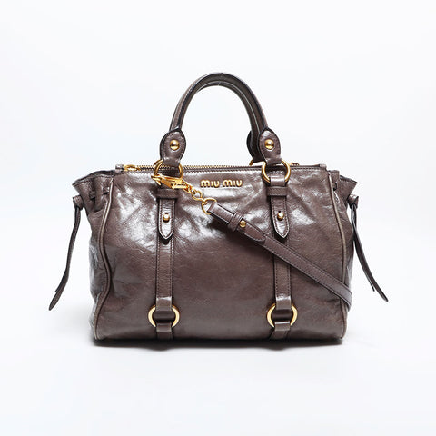 Miu Miu Vitello Luxe 2way Shoulder Bag gray WS14874