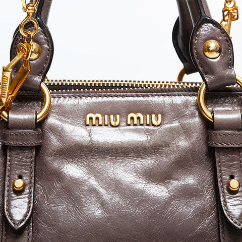 Miu Miu Vitello Luxe 2way Shoulder Bag gray WS14874