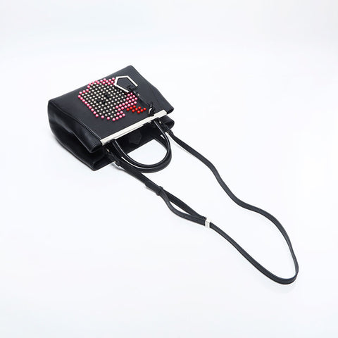 FENDI Leather Studs Apple Twojours Shoulder Bag black WS14876