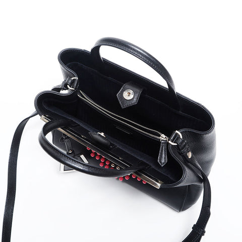 FENDI Leather Studs Apple Twojours Shoulder Bag black WS14876