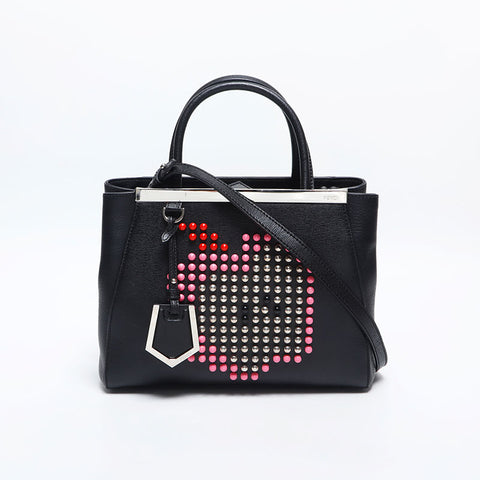 極美品 フェンディ FENDI レザー スタッズ リンゴ トゥージュール ショルダーバッグ ブラック WS14876