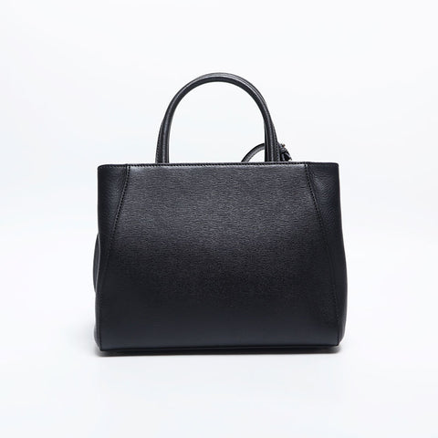 FENDI Leather Studs Apple Twojours Shoulder Bag black WS14876