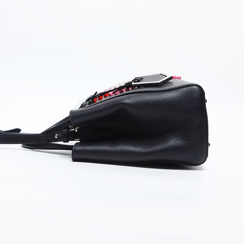 FENDI Leather Studs Apple Twojours Shoulder Bag black WS14876