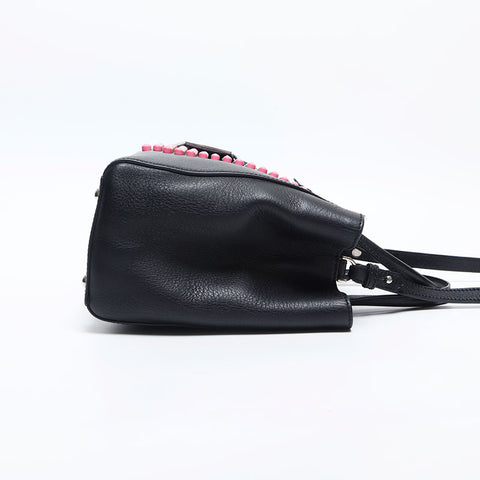 FENDI Leather Studs Apple Twojours Shoulder Bag black WS14876