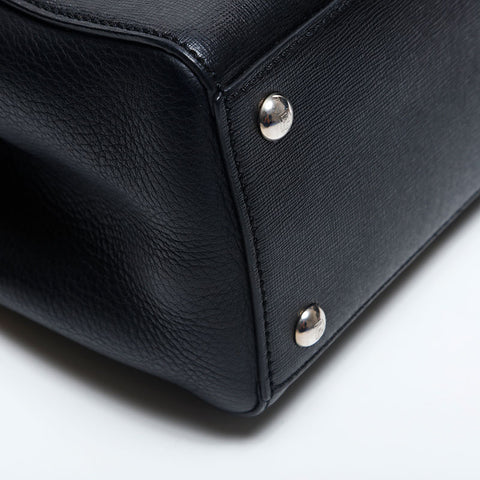 FENDI Leather Studs Apple Twojours Shoulder Bag black WS14876
