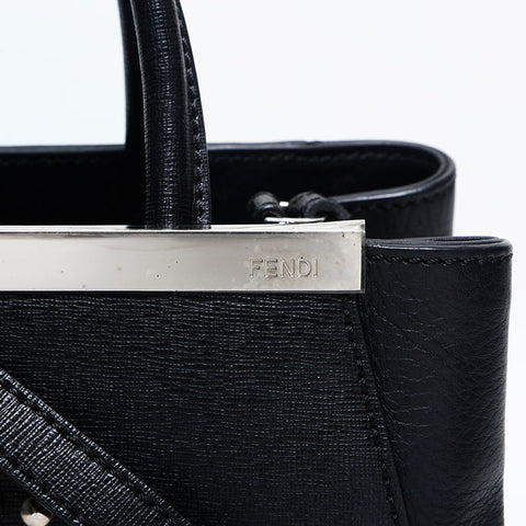 FENDI Leather Studs Apple Twojours Shoulder Bag black WS14876