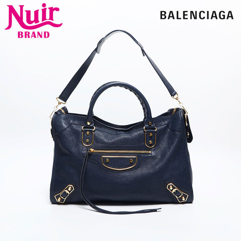 BALENCIAGA City Metallic Edge Shoulder Bag Navy WS14884