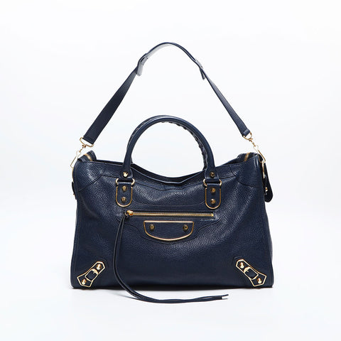 BALENCIAGA City Metallic Edge Shoulder Bag Navy WS14884