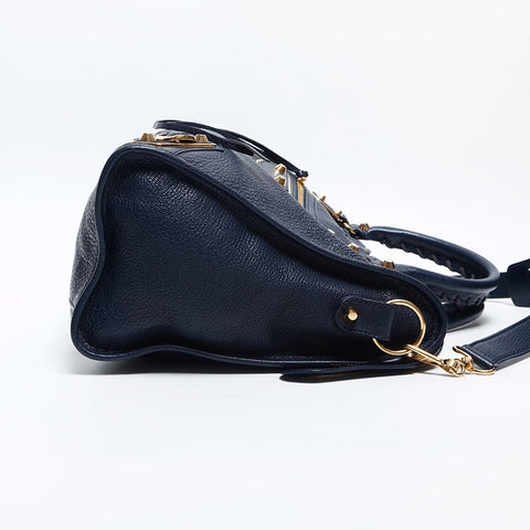 BALENCIAGA City Metallic Edge Shoulder Bag Navy WS14884