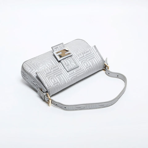 FENDI Leather Mamma Matelasse Shoulder Bag Silver WS14885