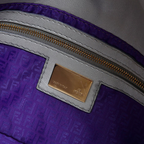 FENDI Leather Mamma Matelasse Shoulder Bag Silver WS14885