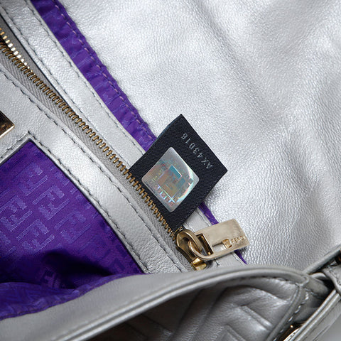 FENDI Leather Mamma Matelasse Shoulder Bag Silver WS14885
