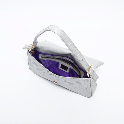 FENDI Leather Mamma Matelasse Shoulder Bag Silver WS14885