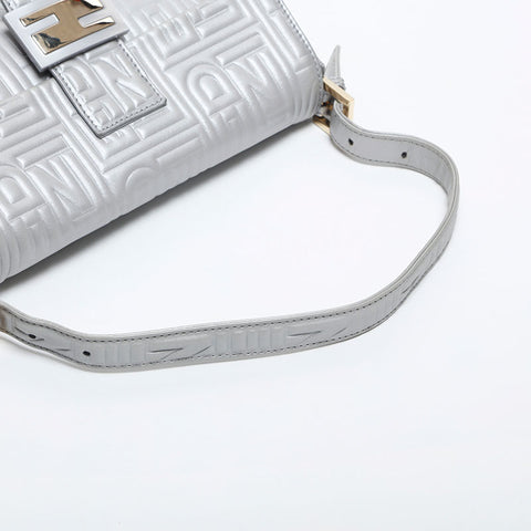 FENDI Leather Mamma Matelasse Shoulder Bag Silver WS14885
