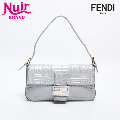 FENDI Leather Mamma Matelasse Shoulder Bag Silver WS14885