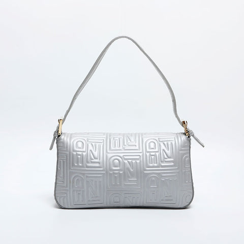 FENDI Leather Mamma Matelasse Shoulder Bag Silver WS14885