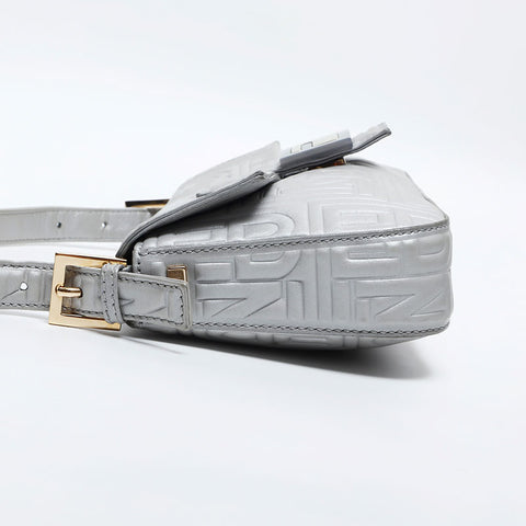 FENDI Leather Mamma Matelasse Shoulder Bag Silver WS14885