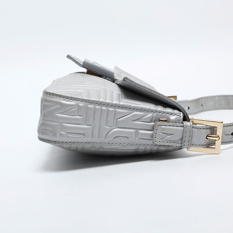 FENDI Leather Mamma Matelasse Shoulder Bag Silver WS14885