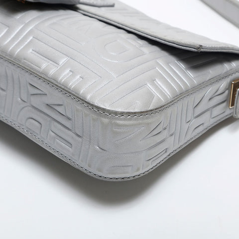 FENDI Leather Mamma Matelasse Shoulder Bag Silver WS14885