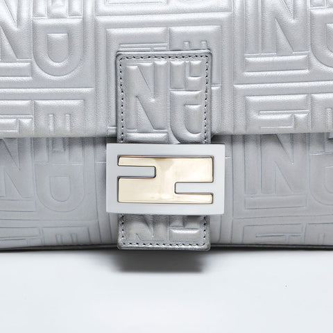FENDI Leather Mamma Matelasse Shoulder Bag Silver WS14885