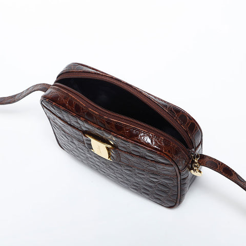 Salvatore Ferragamo Vala embossed leather Shoulder Bag Brown WS14888
