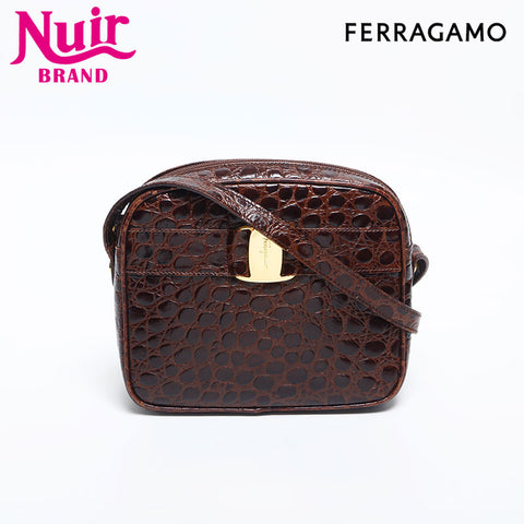 Salvatore Ferragamo Vala embossed leather Shoulder Bag Brown WS14888