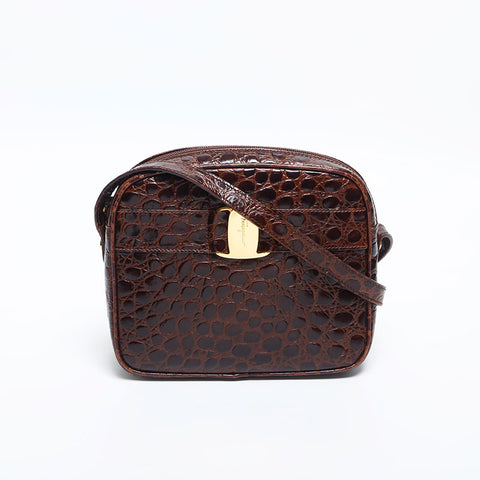 Salvatore Ferragamo Vala embossed leather Shoulder Bag Brown WS14888