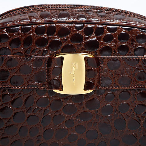 Salvatore Ferragamo Vala embossed leather Shoulder Bag Brown WS14888