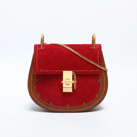 Chloe Drew Suede Leather Shoulder Bag Red WS14893