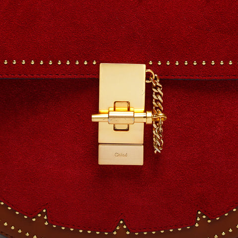 Chloe Drew Suede Leather Shoulder Bag Red WS14893
