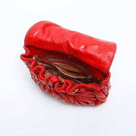 Miu Miu Matelasse Leather Vitello Shine Shoulder Bag Red WS14894