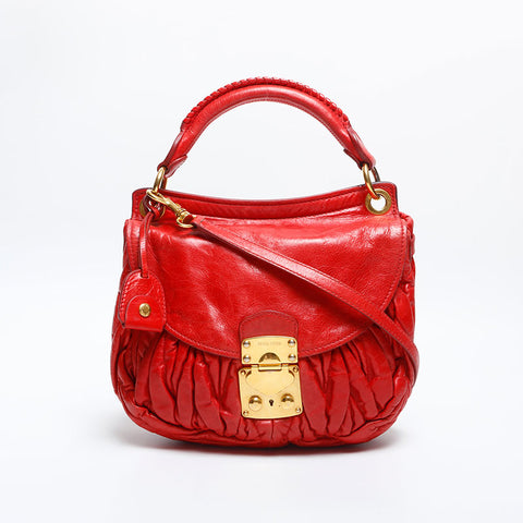 Miu Miu Matelasse Leather Vitello Shine Shoulder Bag Red WS14894