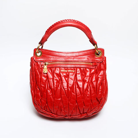 Miu Miu Matelasse Leather Vitello Shine Shoulder Bag Red WS14894