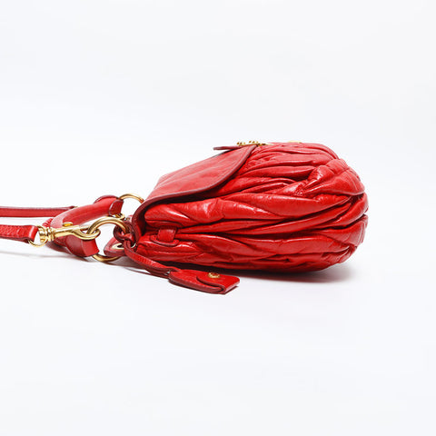 Miu Miu Matelasse Leather Vitello Shine Shoulder Bag Red WS14894