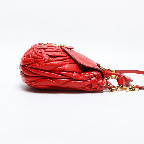 Miu Miu Matelasse Leather Vitello Shine Shoulder Bag Red WS14894