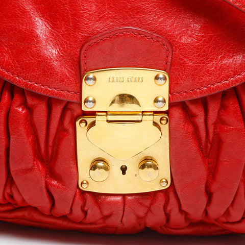Miu Miu Matelasse Leather Vitello Shine Shoulder Bag Red WS14894