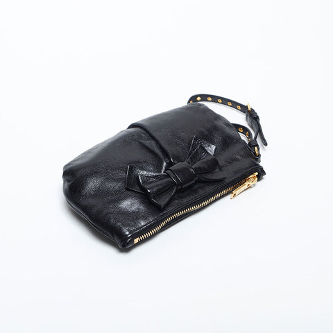 Miu Miu Ribbon Mini Accessory Pouch Vitello Shine Handbag black WS14895