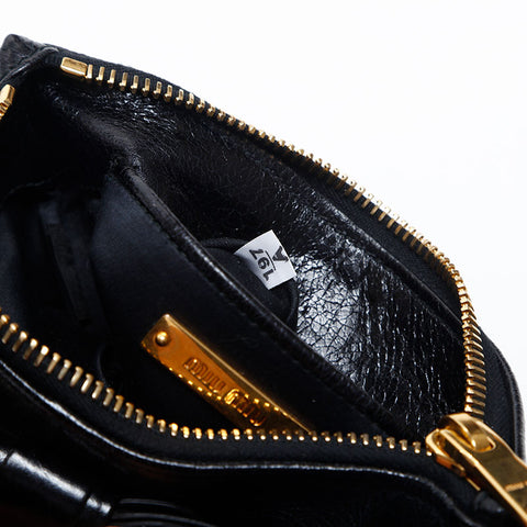 Miu Miu Ribbon Mini Accessory Pouch Vitello Shine Handbag black WS14895