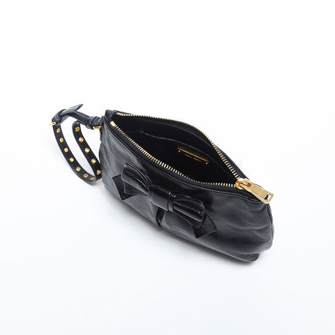 Miu Miu Ribbon Mini Accessory Pouch Vitello Shine Handbag black WS14895