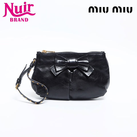 Miu Miu Ribbon Mini Accessory Pouch Vitello Shine Handbag black WS14895