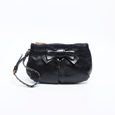 Miu Miu Ribbon Mini Accessory Pouch Vitello Shine Handbag black WS14895