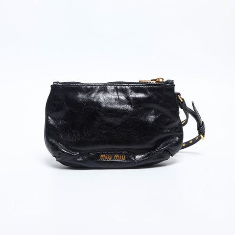 Miu Miu Ribbon Mini Accessory Pouch Vitello Shine Handbag black WS14895