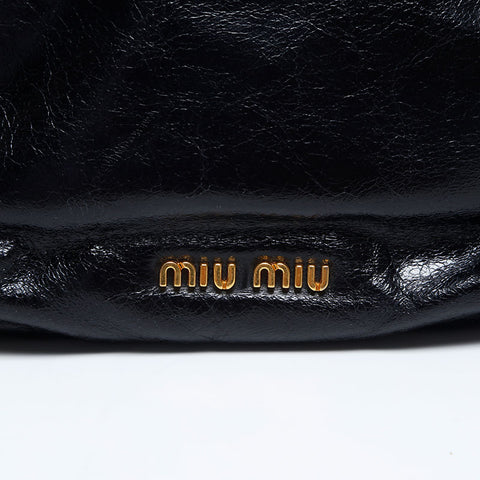 Miu Miu Ribbon Mini Accessory Pouch Vitello Shine Handbag black WS14895