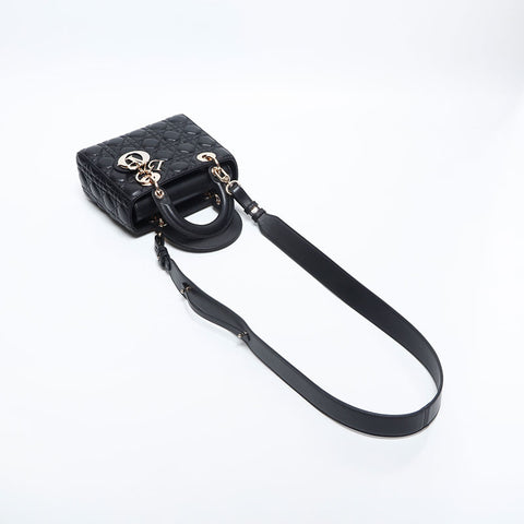 Christian Dior Lady 2way Lambskin Small Shoulder Bag black WS14898