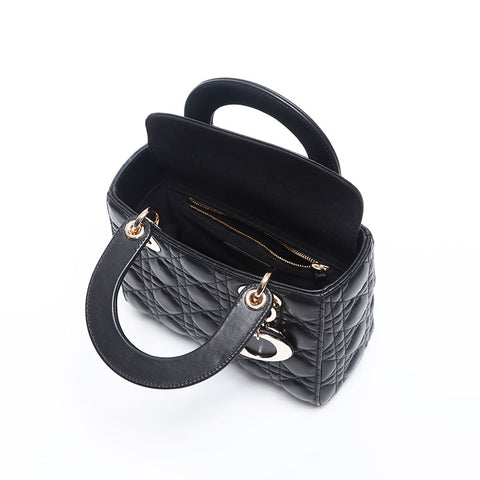 Christian Dior Lady 2way Lambskin Small Shoulder Bag black WS14898