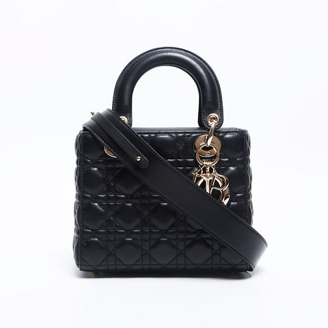 Christian Dior Lady 2way Lambskin Small Shoulder Bag black WS14898