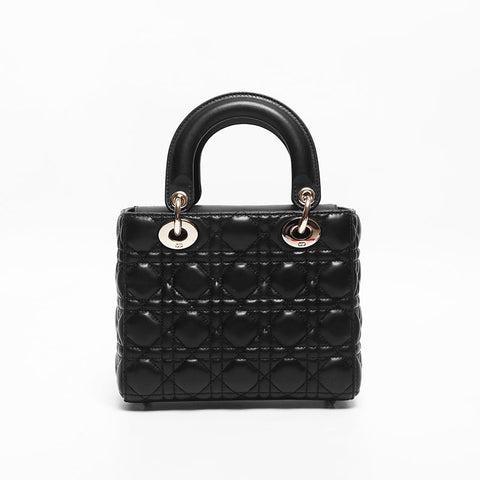 Christian Dior Lady 2way Lambskin Small Shoulder Bag black WS14898