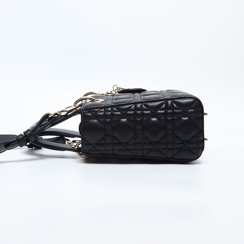 Christian Dior Lady 2way Lambskin Small Shoulder Bag black WS14898
