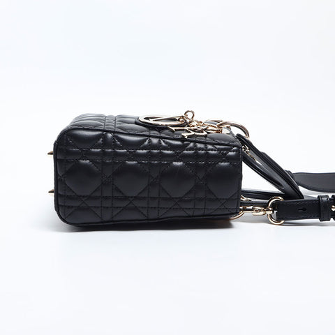 Christian Dior Lady 2way Lambskin Small Shoulder Bag black WS14898
