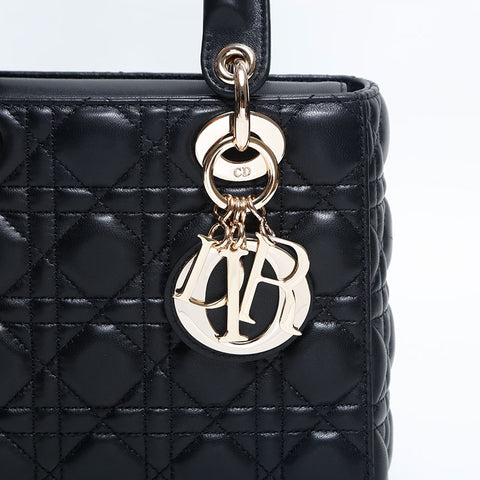 Christian Dior Lady 2way Lambskin Small Shoulder Bag black WS14898